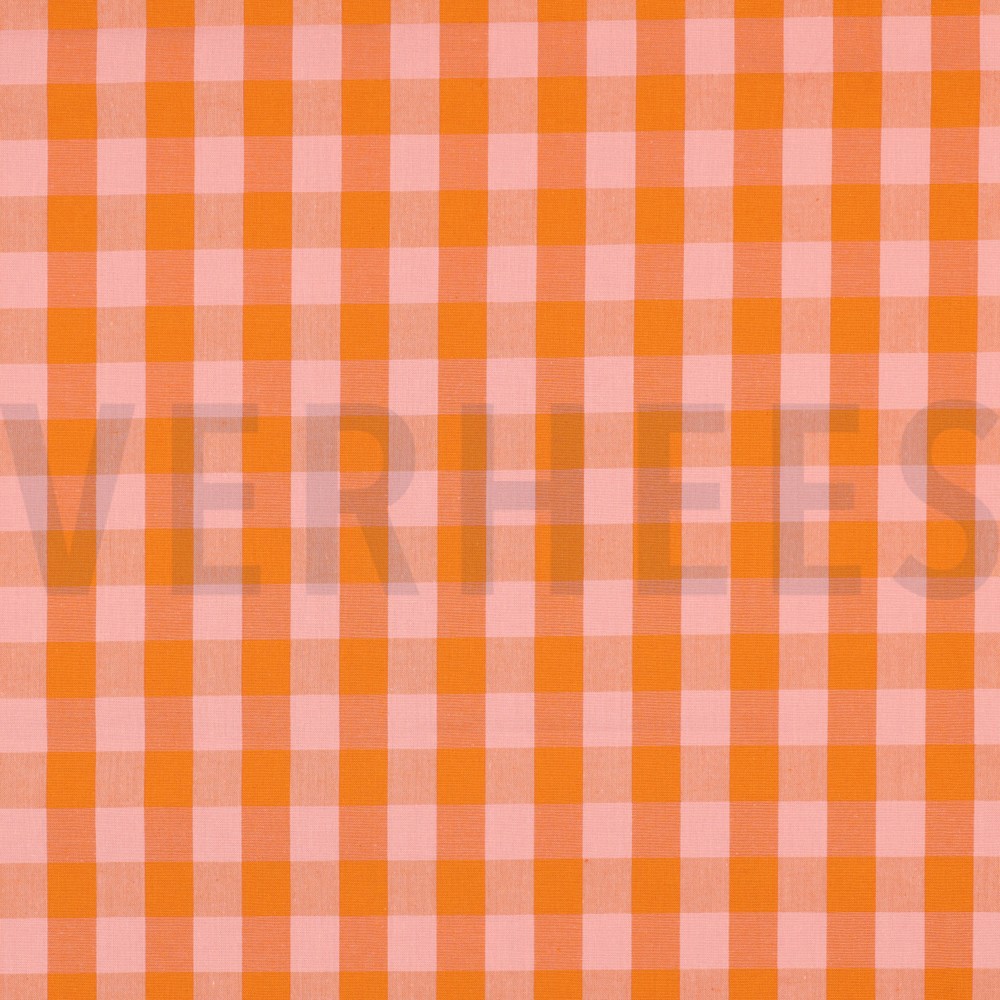 KATOEN GARENGEVERFD RUITEN ORANJE / ZALM