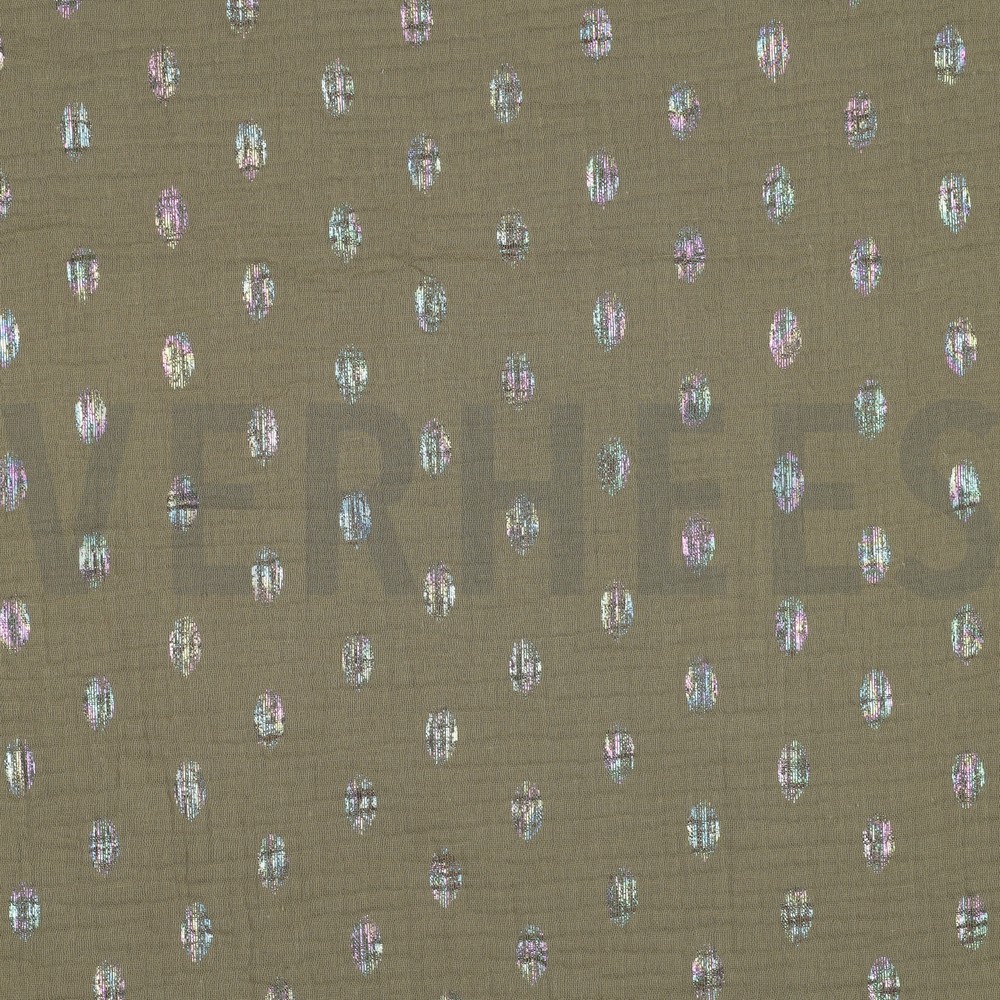 DOUBLE GAUZE FOIL SPOTS MOSS GREEN