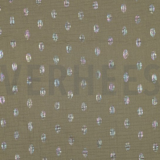 DOUBLE GAUZE FOIL SPOTS MOSS GREEN #7