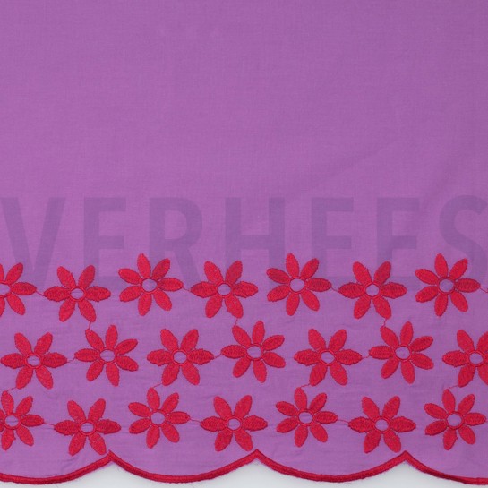 COTTON EMBROIDERY ONE-SIDE BORDER PURPLE/RED #7