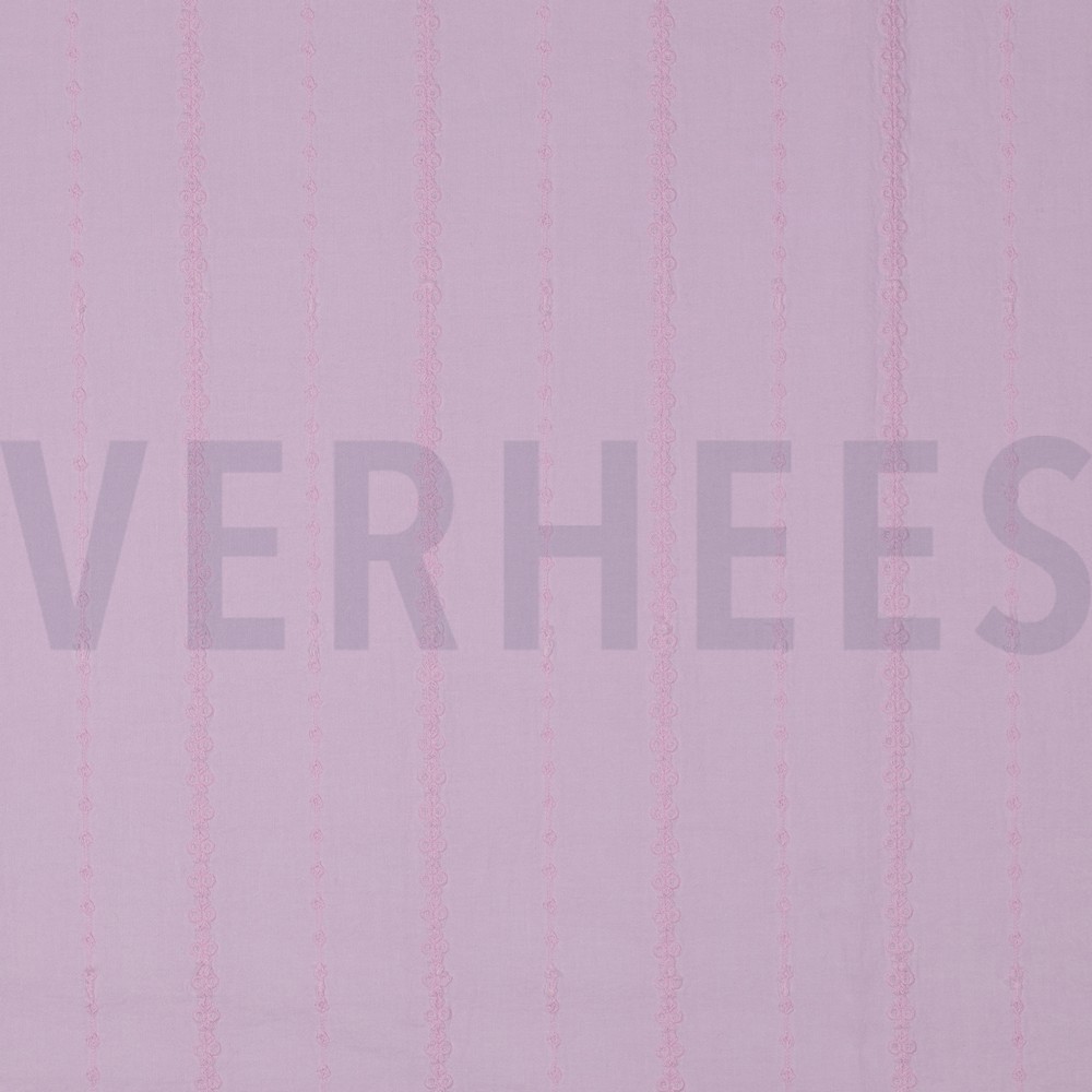 COTON VOILE BRODERIE RAYURES LILAS