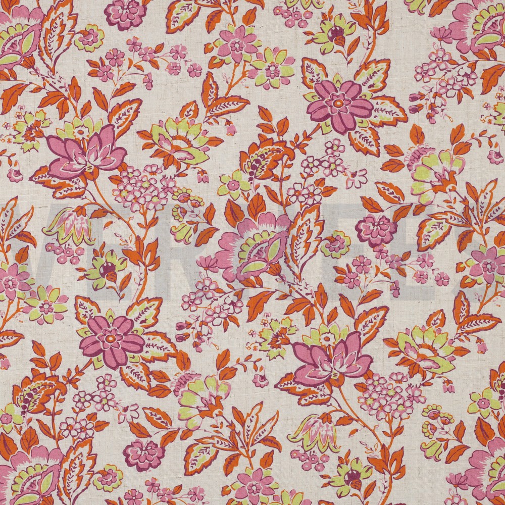 LINEN VISCOSE DIGITAL FLOWERS ECRU