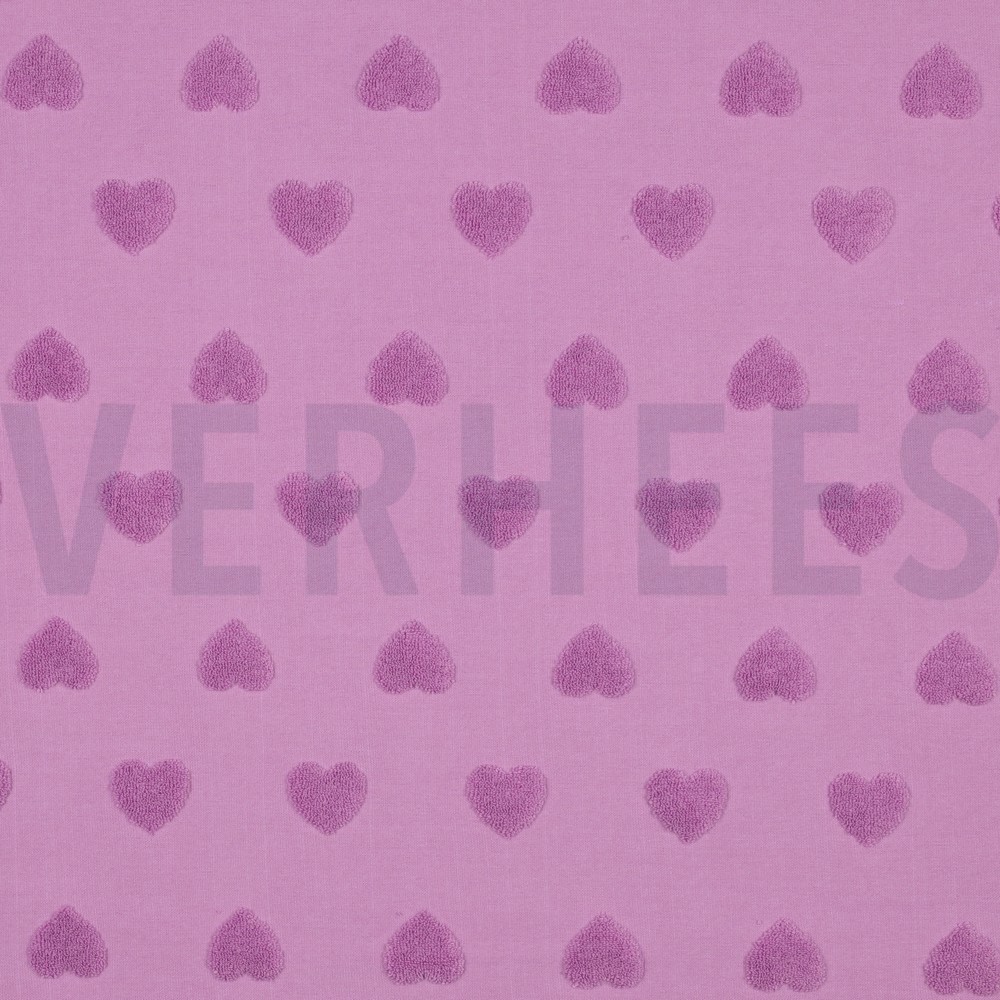 COTON ÉPONGE TRICOT COEURS LILAS