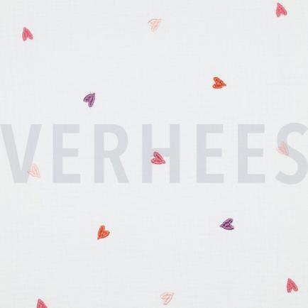 DOUBLE GAUZE EMBROIDERY HEARTS PINK/ORANGE (hover)