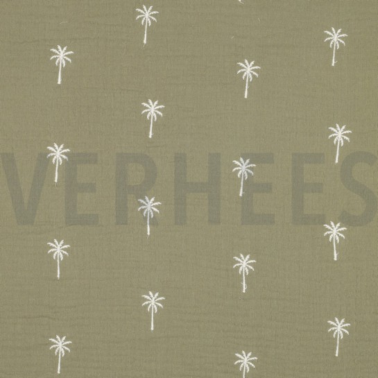 DOUBLE GAZE DE COTON BRODERIE PALMIERS VERT MOUSSE #7