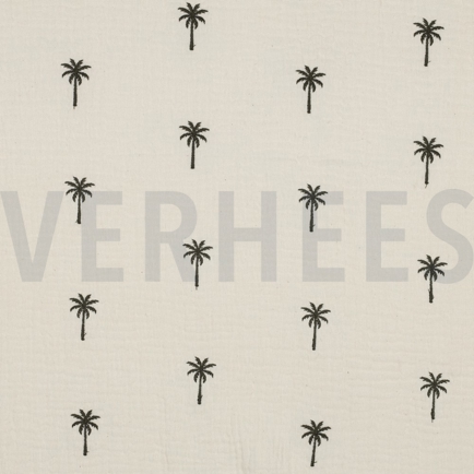 DOUBLE GAZE DE COTON BRODERIE PALMIERS NATURAL LAVÉ (hover)