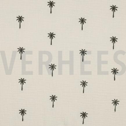 DOUBLE GAUZE EMBROIDERY PALMBOMEN NATURAL GEWASSEN (hover)