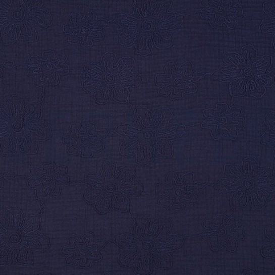 DOUBLE GAZE DE COTON BRODERIE FLEURS BLEU MARINE #7