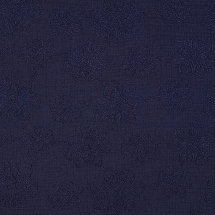 DOUBLE GAUZE EMBROIDERY BLOEMEN MARINEBLAUW (hover)