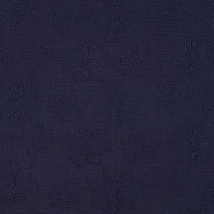 DOUBLE GAUZE EMBROIDERY BLOEMEN MARINEBLAUW (hover)