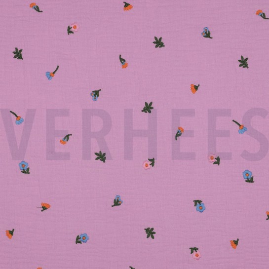 MUSSELIN STICKEREI BLUMEN HELLROSA #7