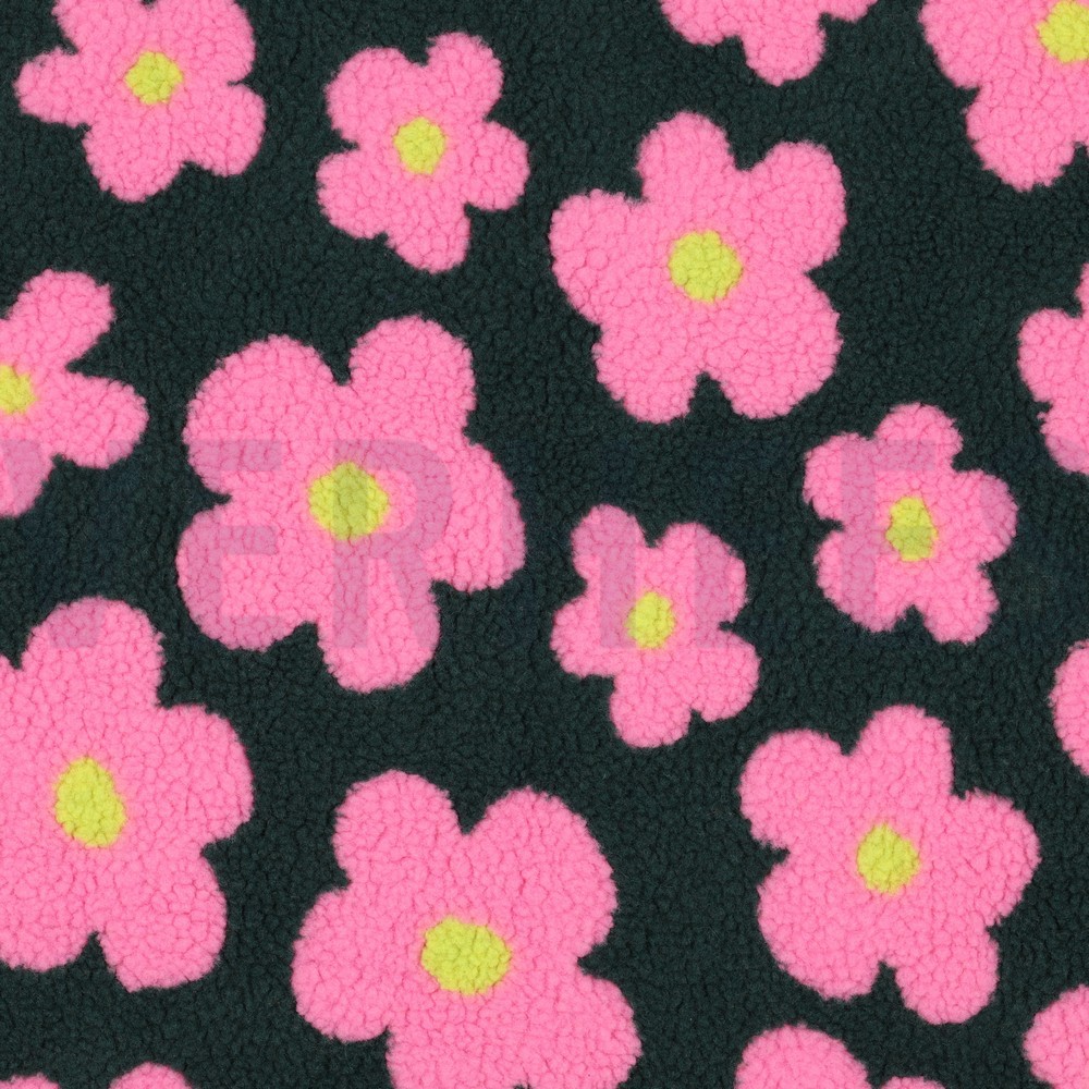 TEDDYSTOFF JACQUARD BLUMEN ARMYGRÜN/ROSA