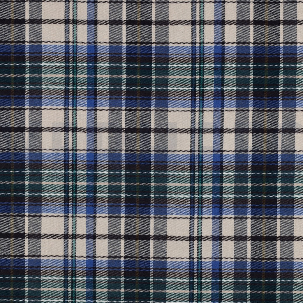 BAUMWOLLE GARNGEFÄRBT ANGERAUT KAROS BLAU