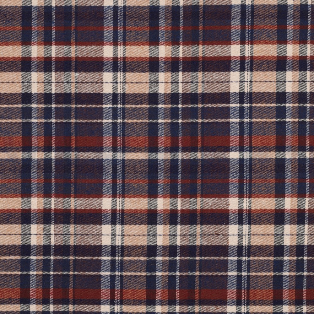 BAUMWOLLE GARNGEFÄRBT ANGERAUT KAROS MARINEBLAU