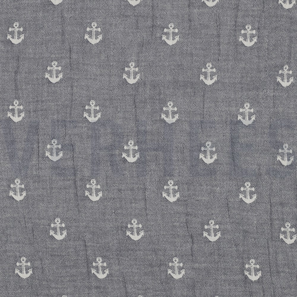 DOUBLE GAZE DE COTON JACQUARD ANCRES DOUBLE FACE BLEU MARINE