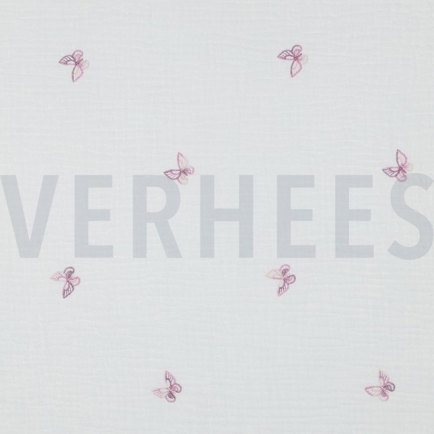 DOUBLE GAUZE EMBROIDERY VLINDERS WIT (hover)