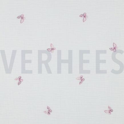 DOUBLE GAZE DE COTON BRODERIE PAPILLONS BLANC (hover)
