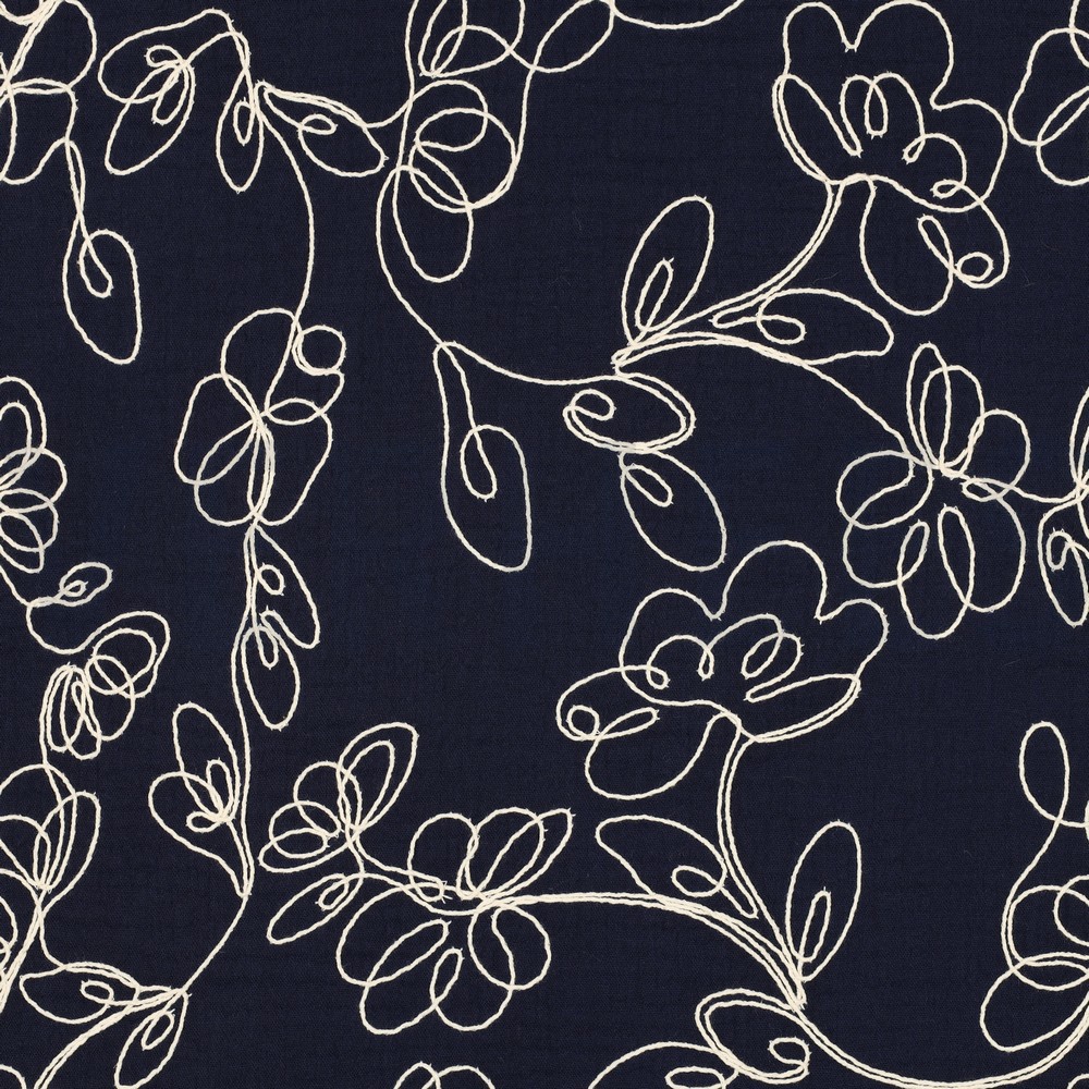 DOUBLE GAUZE EMBROIDERY FLOWERS NAVY