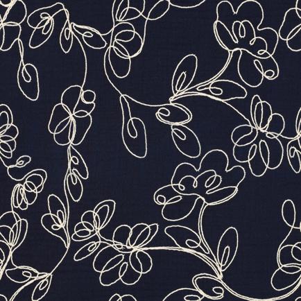 DOUBLE GAUZE EMBROIDERY BLOEMEN MARINEBLAUW (hover)