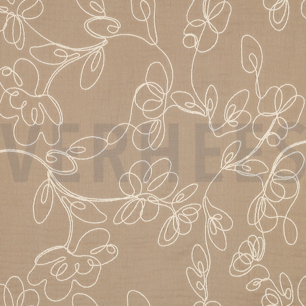 DOUBLE GAUZE EMBROIDERY FLOWERS BEIGE