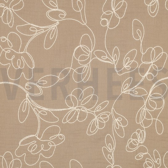 DOUBLE GAUZE EMBROIDERY BLOEMEN BEIGE #7