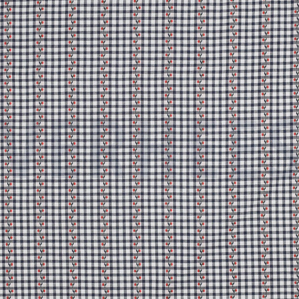 KATOEN JACQUARD BLOEMEN MARINEBLAUW