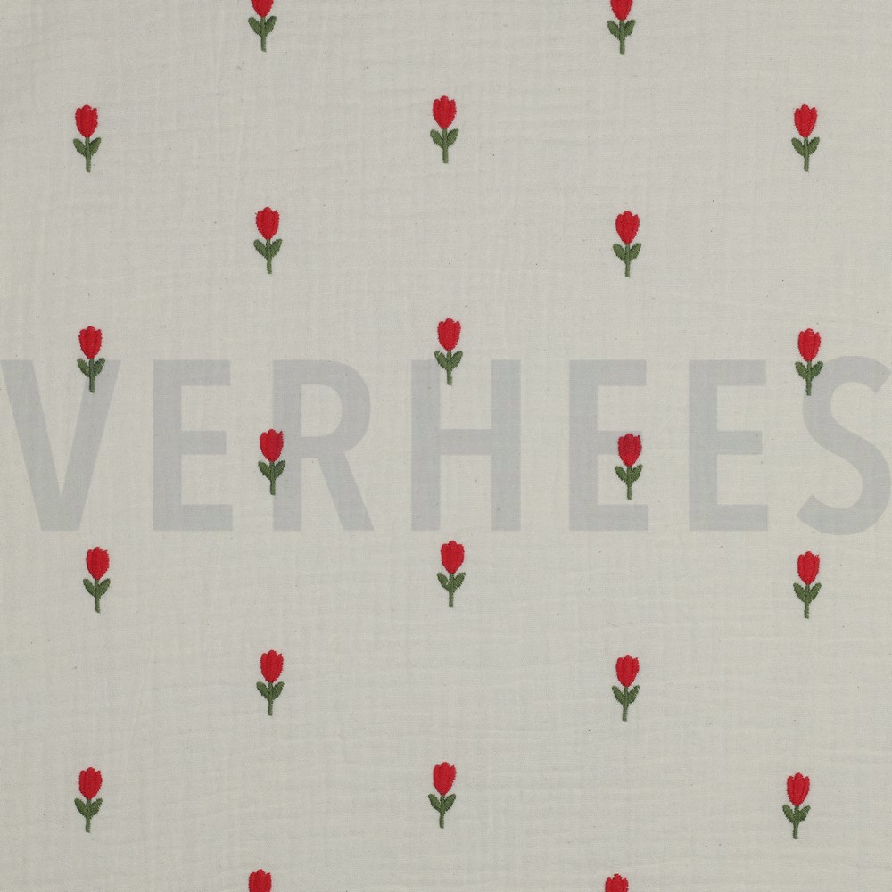 DOUBLE GAZE DE COTON BRODERIE FLEURS NATUREL