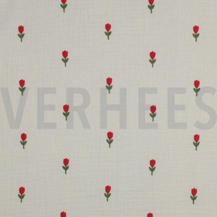 DOUBLE GAUZE EMBROIDERY FLOWERS NATURAL (hover)