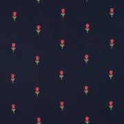 DOUBLE GAZE DE COTON BRODERIE FLEURS BLEU MARINE (thumbnail)