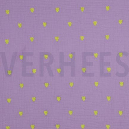 DOUBLE GAUZE EMBROIDERY NEON HEARTS LAVENDER (hover)