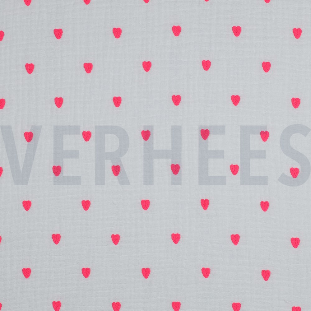 DOUBLE GAUZE EMBROIDERY NEON HEARTS WHITE