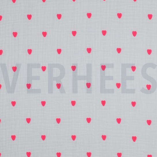 DOUBLE GAUZE EMBROIDERY NEON HEARTS WHITE #7