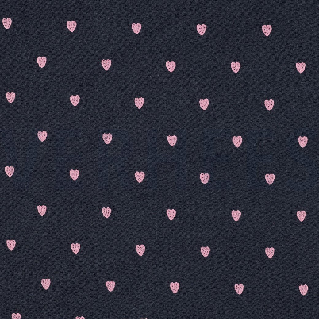DOUBLE GAUZE EMBROIDERY NEON HEARTS NAVY