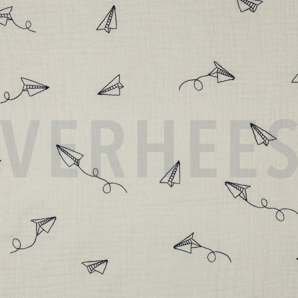 DOUBLE GAUZE EMBROIDERY PAPER PLANES NATURAL