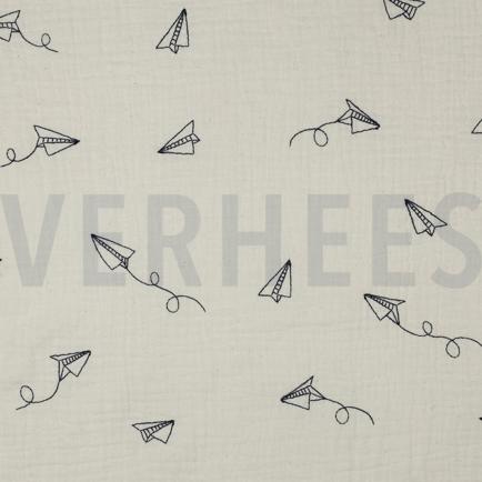 DOUBLE GAUZE EMBROIDERY PAPER PLANES NATURAL (hover)