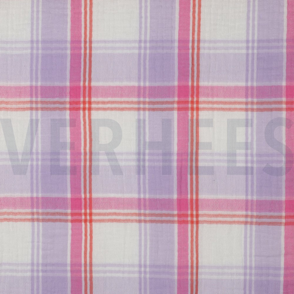 DOUBLE GAUZE GARENGEVERFD RUITEN LAVENDEL