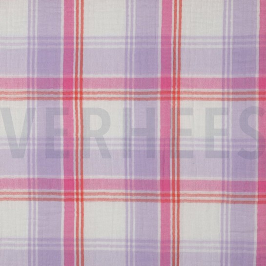 DOUBLE GAUZE GARENGEVERFD RUITEN LAVENDEL #7