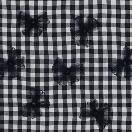 COTTON YARN DYED CHECKS TULE FLOWERS NAVY (hover)