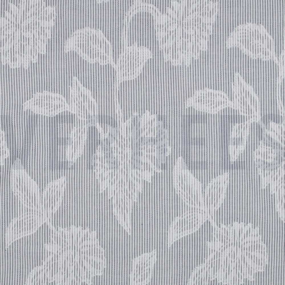 COTON TEINT FIL RAYURES JACQUARD FLEURS BLEU MARINE