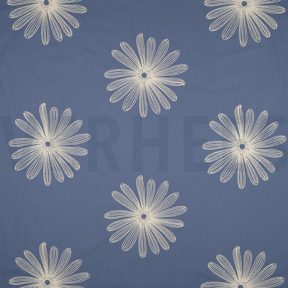 BAUMWOLLE STICKEREI BLUMEN JEANSBLAU