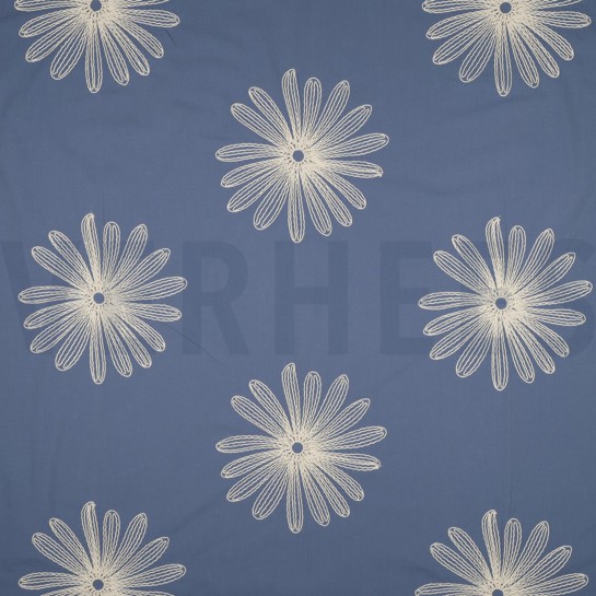 KATOEN EMBROIDERY BLOEMEN JEANSBLAUW #7