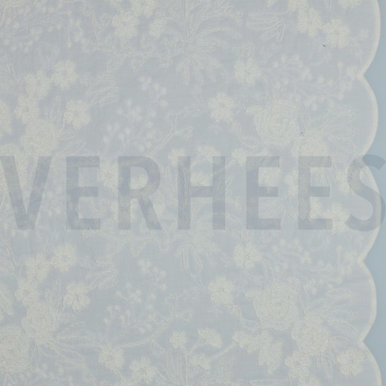 COTON VOILE BRODERIE FLEURS DEUX CÔTÉS BORDURE FESTONNÉE BLANC #7