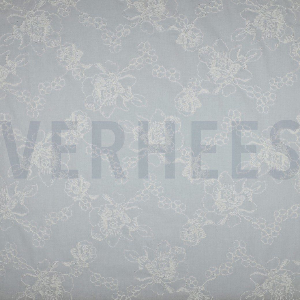 COTON VOILE BRODERIE FLEURS BLANC