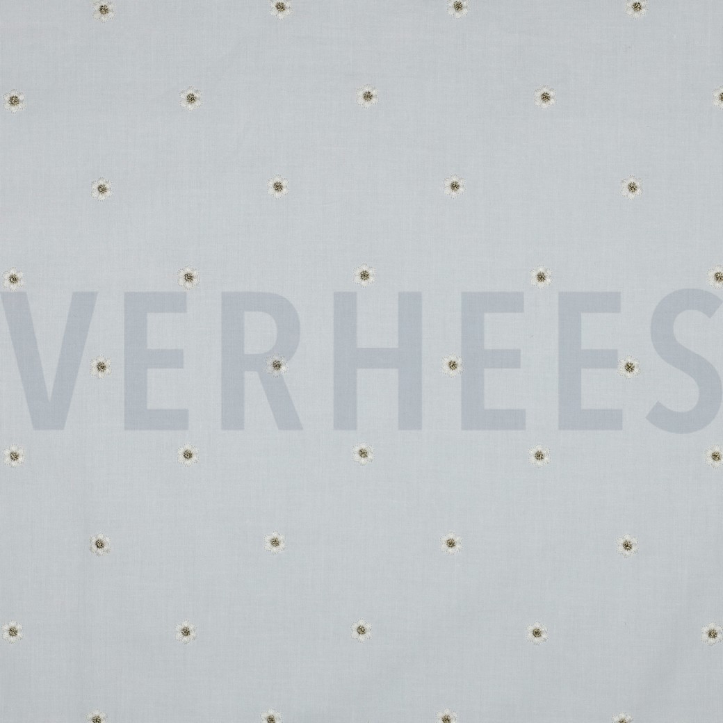 COTTON VOILE EMBROIDERY LUREX FLOWERS WHITE