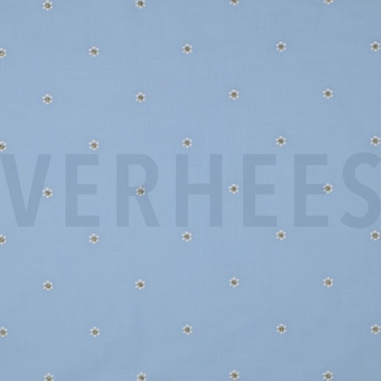 BAUMWOLLE VOILE STICKEREI LUREX BLUMEN HELLBLAU #7