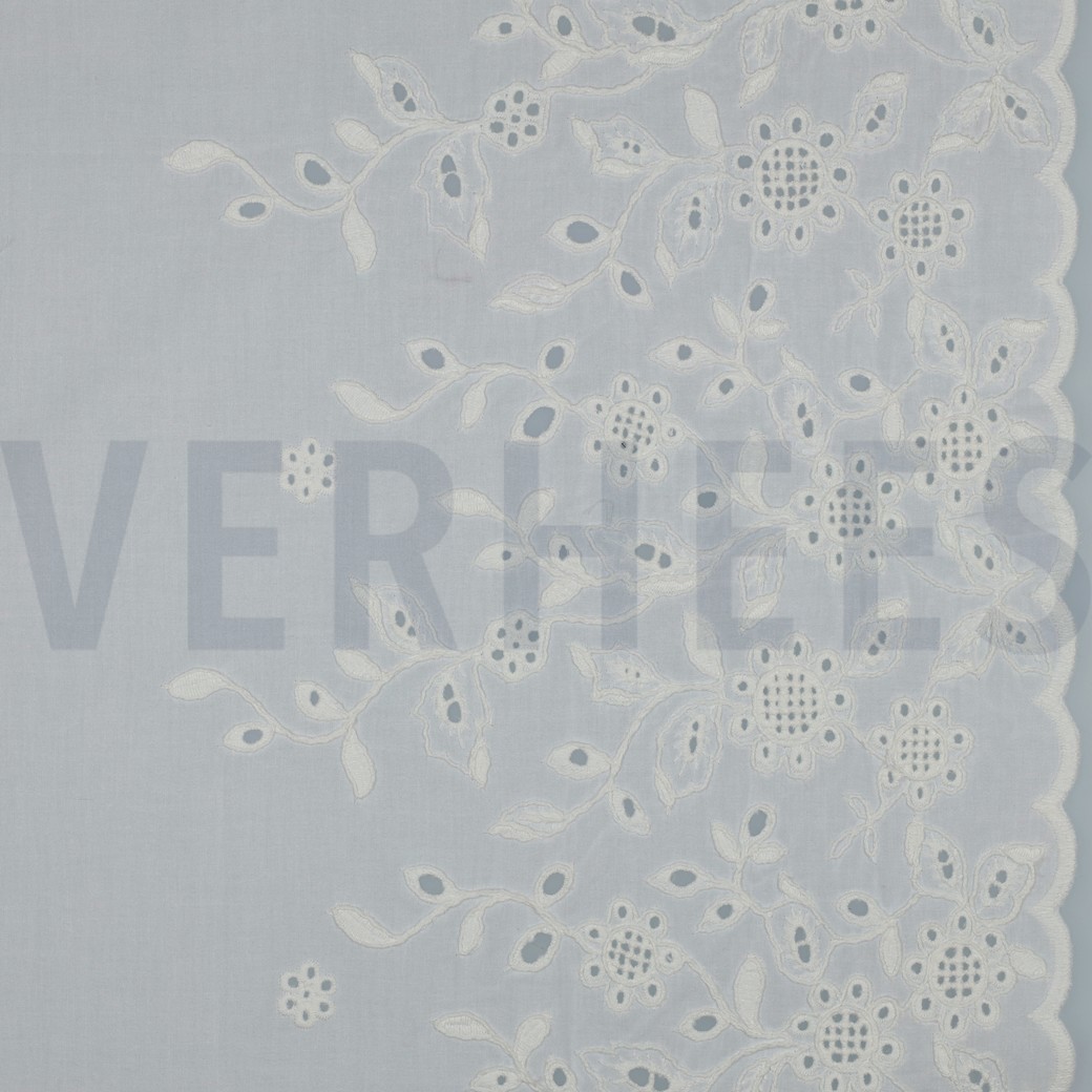 COTTON VOILE ONE-SIDE BORDER ONE-SIDE SCALLOP WHITE