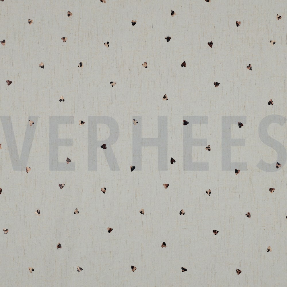 LINEN VISCOSE FOIL HEARTS ECRU
