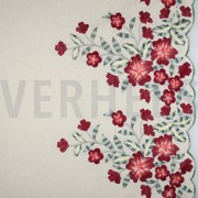LINEN VISCOSE ONE-SIDE BORDER FLOWERS CERISE (thumbnail)