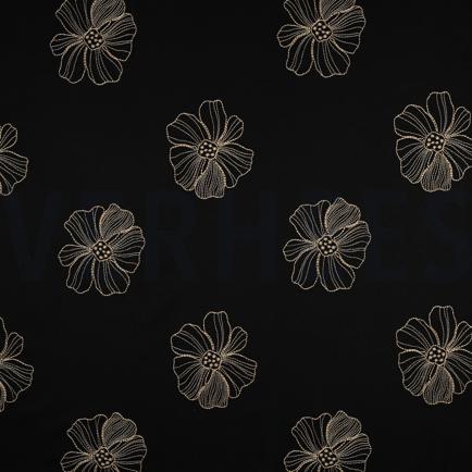 LINEN VISCOSE EMBROIDERY FLOWERS BLACK (hover)