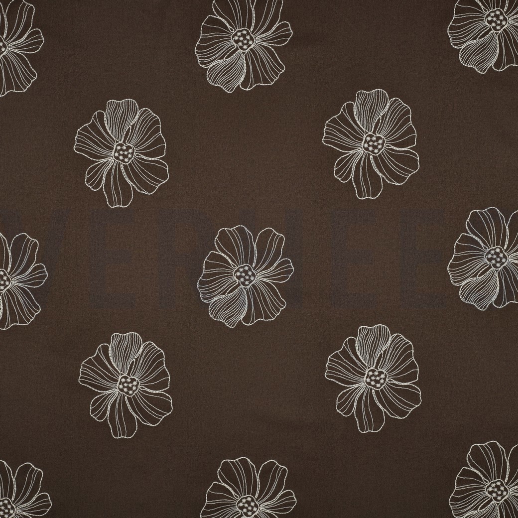 LIN VISCOSE BRODERIE FLEURS BRUN